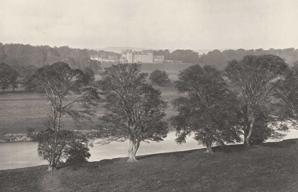 SCOTLAND. Floors Castle from the South bank of the Tweed 1901 old print